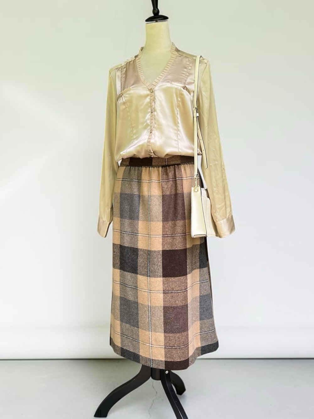 Prestige of Boston 100% Wool Midi Skirt in Brown Plaid USA Union Made VTG